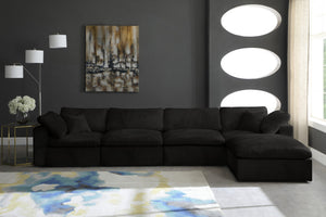 Cozy Velvet / Fiber / Engineered Wood Contemporary Black Velvet Cloud-Like Comfort Modular Sectional - 158" W x 80" D x 32" H