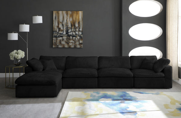 Cozy Velvet / Fiber / Engineered Wood Contemporary Black Velvet Cloud-Like Comfort Modular Sectional - 158" W x 80" D x 32" H