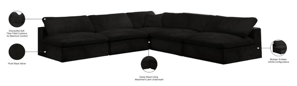 Cozy Velvet / Fiber / Engineered Wood Contemporary Black Velvet Cloud-Like Comfort Modular Sectional - 118" W x 120" D x 32" H