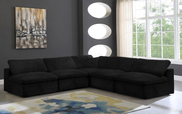 Cozy Velvet / Fiber / Engineered Wood Contemporary Black Velvet Cloud-Like Comfort Modular Sectional - 118" W x 120" D x 32" H