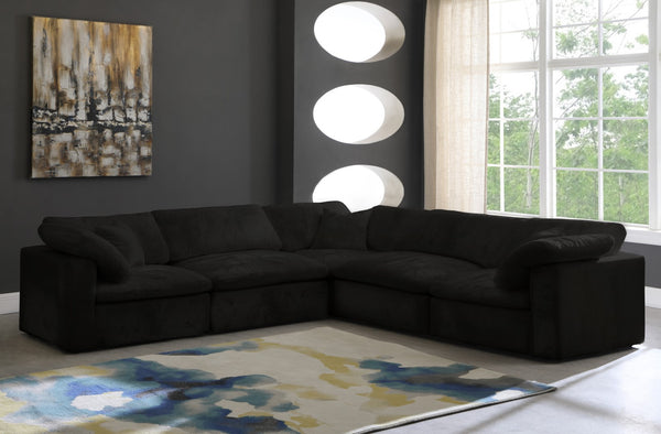 Cozy Velvet / Fiber / Engineered Wood Contemporary Black Velvet Cloud-Like Comfort Modular Sectional - 119" W x 120" D x 32" H