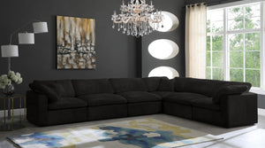 Cozy Velvet / Fiber / Engineered Wood Contemporary Black Velvet Cloud-Like Comfort Modular Sectional - 158" W x 120" D x 32" H