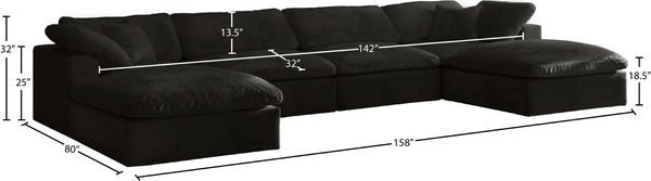 Cozy Velvet / Fiber / Engineered Wood Contemporary Black Velvet Cloud-Like Comfort Modular Sectional - 158" W x 80" D x 32" H