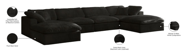 Cozy Velvet / Fiber / Engineered Wood Contemporary Black Velvet Cloud-Like Comfort Modular Sectional - 158" W x 80" D x 32" H