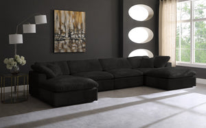 Cozy Velvet / Fiber / Engineered Wood Contemporary Black Velvet Cloud-Like Comfort Modular Sectional - 158" W x 80" D x 32" H