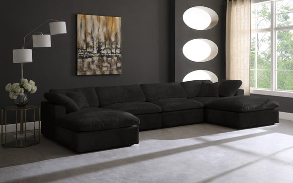 Cozy Velvet / Fiber / Engineered Wood Contemporary Black Velvet Cloud-Like Comfort Modular Sectional - 158" W x 80" D x 32" H
