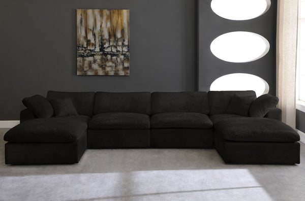 Cozy Velvet / Fiber / Engineered Wood Contemporary Black Velvet Cloud-Like Comfort Modular Sectional - 158" W x 80" D x 32" H