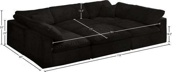 Cozy Velvet / Fiber / Engineered Wood Contemporary Black Velvet Cloud-Like Comfort Modular Sectional - 119" W x 80" D x 32" H