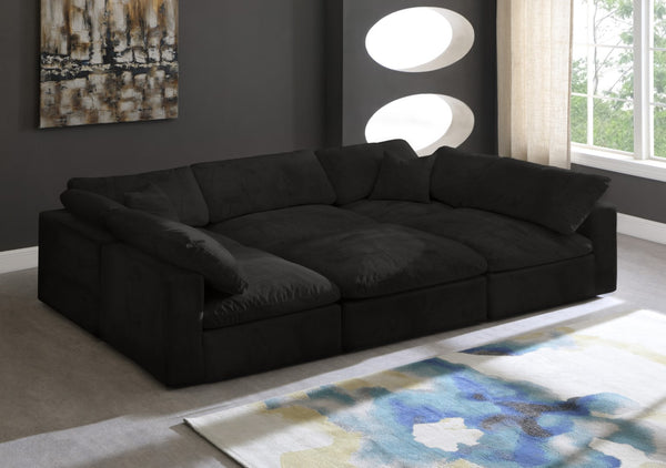 Cozy Velvet / Fiber / Engineered Wood Contemporary Black Velvet Cloud-Like Comfort Modular Sectional - 119" W x 80" D x 32" H