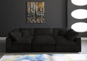 Cozy Velvet / Fiber / Engineered Wood Contemporary Black Velvet Cloud-Like Comfort Modular Sectional - 119" W x 80" D x 32" H