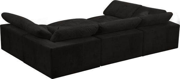Cozy Velvet / Fiber / Engineered Wood Contemporary Black Velvet Cloud-Like Comfort Modular Sectional - 119" W x 80" D x 32" H