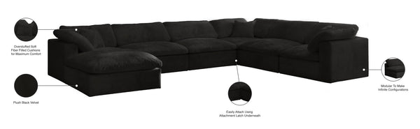 Cozy Velvet / Fiber / Engineered Wood Contemporary Black Velvet Cloud-Like Comfort Modular Sectional - 158" W x 120" D x 32" H