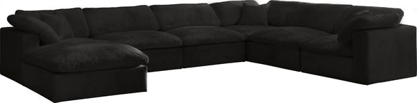 Cozy Velvet / Fiber / Engineered Wood Contemporary Black Velvet Cloud-Like Comfort Modular Sectional - 158" W x 120" D x 32" H