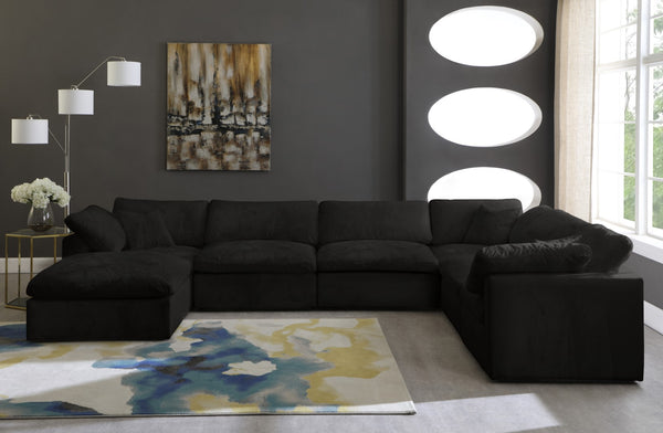Cozy Velvet / Fiber / Engineered Wood Contemporary Black Velvet Cloud-Like Comfort Modular Sectional - 158" W x 120" D x 32" H