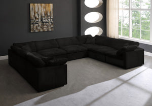Cozy Velvet / Fiber / Engineered Wood Contemporary Black Velvet Cloud-Like Comfort Modular Sectional - 158" W x 120" D x 32" H