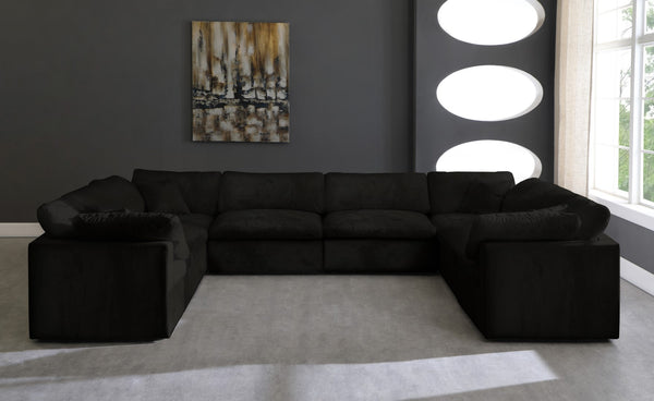 Cozy Velvet / Fiber / Engineered Wood Contemporary Black Velvet Cloud-Like Comfort Modular Sectional - 158" W x 120" D x 32" H