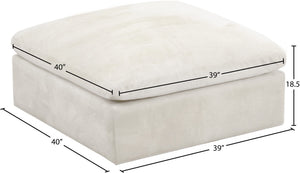 Cozy Velvet / Fiber / Engineered Wood Contemporary Cream Velvet Ottoman - 39" W x 40" D x 18.5" H