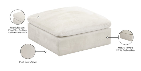 Cozy Velvet / Fiber / Engineered Wood Contemporary Cream Velvet Ottoman - 39" W x 40" D x 18.5" H