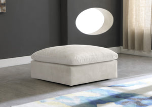 Cozy Velvet / Fiber / Engineered Wood Contemporary Cream Velvet Ottoman - 39" W x 40" D x 18.5" H
