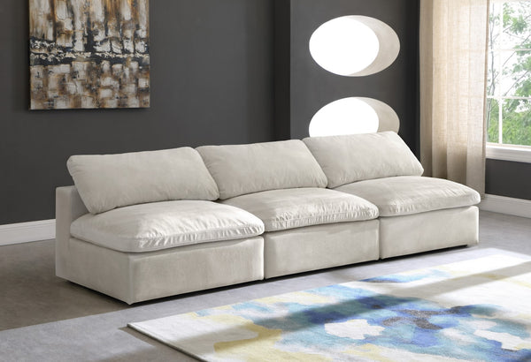 Cozy Velvet / Fiber / Engineered Wood Contemporary Cream Velvet Cloud-Like Comfort Modular Armless Sofa - 117" W x 40" D x 32" H