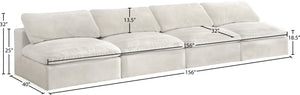 Cozy Velvet / Fiber / Engineered Wood Contemporary Cream Velvet Cloud-Like Comfort Modular Armless Sofa - 156" W x 40" D x 32" H