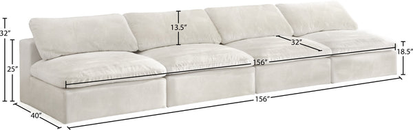 Cozy Velvet / Fiber / Engineered Wood Contemporary Cream Velvet Cloud-Like Comfort Modular Armless Sofa - 156" W x 40" D x 32" H