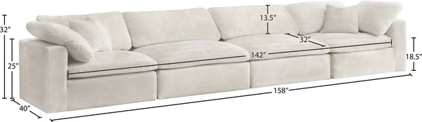 Cozy Velvet / Fiber / Engineered Wood Contemporary Cream Velvet Cloud-Like Comfort Modular Sofa - 158" W x 40" D x 32" H