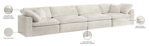 Cozy Velvet / Fiber / Engineered Wood Contemporary Cream Velvet Cloud-Like Comfort Modular Sofa - 158" W x 40" D x 32" H