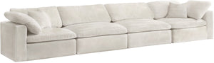Cozy Velvet / Fiber / Engineered Wood Contemporary Cream Velvet Cloud-Like Comfort Modular Sofa - 158" W x 40" D x 32" H