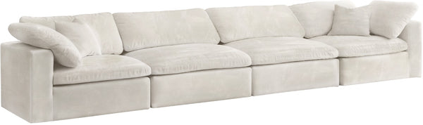 Cozy Velvet / Fiber / Engineered Wood Contemporary Cream Velvet Cloud-Like Comfort Modular Sofa - 158" W x 40" D x 32" H
