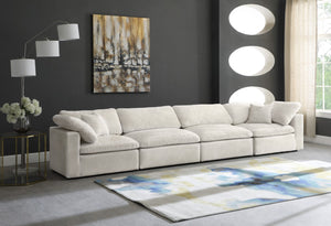 Cozy Velvet / Fiber / Engineered Wood Contemporary Cream Velvet Cloud-Like Comfort Modular Sofa - 158" W x 40" D x 32" H