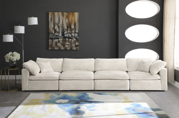 Cozy Velvet / Fiber / Engineered Wood Contemporary Cream Velvet Cloud-Like Comfort Modular Sofa - 158" W x 40" D x 32" H