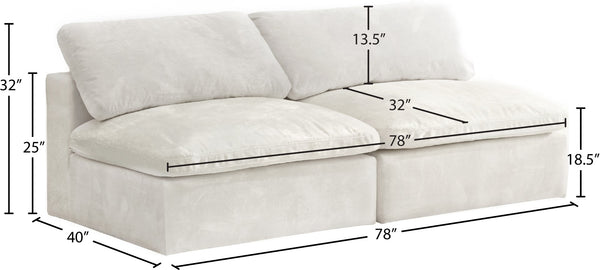 Cozy Velvet / Fiber / Engineered Wood Contemporary Cream Velvet Cloud-Like Comfort Modular Armless Sofa - 78" W x 40" D x 32" H