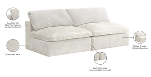 Cozy Velvet / Fiber / Engineered Wood Contemporary Cream Velvet Cloud-Like Comfort Modular Armless Sofa - 78" W x 40" D x 32" H