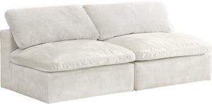 Cozy Velvet / Fiber / Engineered Wood Contemporary Cream Velvet Cloud-Like Comfort Modular Armless Sofa - 78" W x 40" D x 32" H