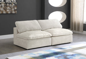Cozy Velvet / Fiber / Engineered Wood Contemporary Cream Velvet Cloud-Like Comfort Modular Armless Sofa - 78" W x 40" D x 32" H