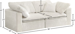 Cozy Velvet / Fiber / Engineered Wood Contemporary Cream Velvet Cloud-Like Comfort Modular Sofa - 80" W x 40" D x 32" H