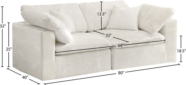 Cozy Velvet / Fiber / Engineered Wood Contemporary Cream Velvet Cloud-Like Comfort Modular Sofa - 80" W x 40" D x 32" H