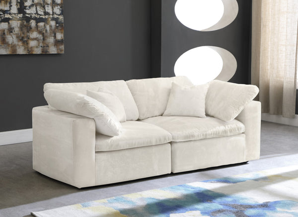 Cozy Velvet / Fiber / Engineered Wood Contemporary Cream Velvet Cloud-Like Comfort Modular Sofa - 80" W x 40" D x 32" H