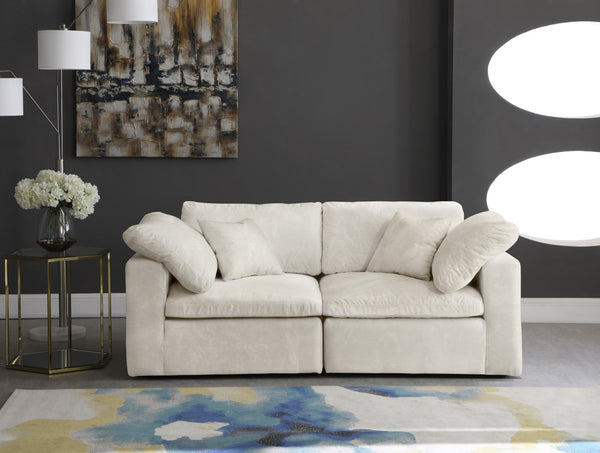 Cozy Velvet / Fiber / Engineered Wood Contemporary Cream Velvet Cloud-Like Comfort Modular Sofa - 80" W x 40" D x 32" H