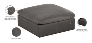 Cozy Velvet / Fiber / Engineered Wood Contemporary Grey Velvet Ottoman - 39" W x 40" D x 18.5" H