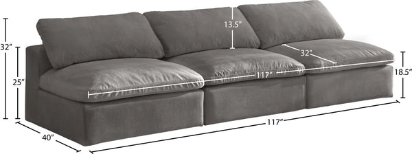 Cozy Velvet / Fiber / Engineered Wood Contemporary Grey Velvet Cloud-Like Comfort Modular Armless Sofa - 117" W x 40" D x 32" H