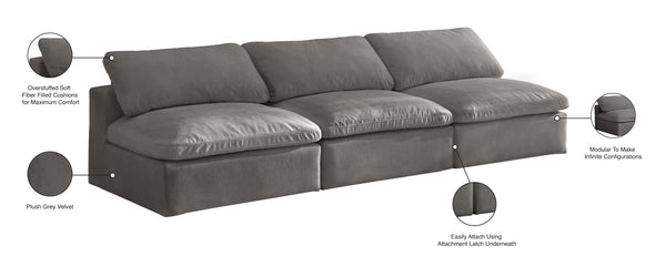 Cozy Velvet / Fiber / Engineered Wood Contemporary Grey Velvet Cloud-Like Comfort Modular Armless Sofa - 117" W x 40" D x 32" H