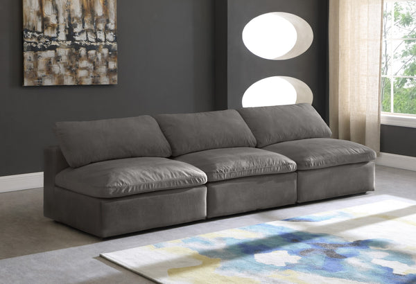 Cozy Velvet / Fiber / Engineered Wood Contemporary Grey Velvet Cloud-Like Comfort Modular Armless Sofa - 117" W x 40" D x 32" H