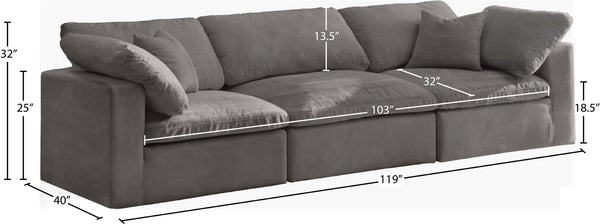Cozy Velvet / Fiber / Engineered Wood Contemporary Grey Velvet Cloud-Like Comfort Modular Sofa - 119" W x 40" D x 32" H