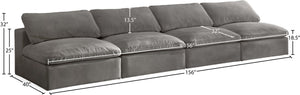 Cozy Velvet / Fiber / Engineered Wood Contemporary Grey Velvet Cloud-Like Comfort Modular Armless Sofa - 156" W x 40" D x 32" H