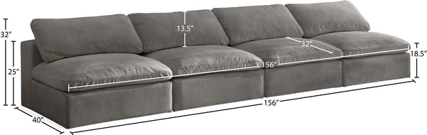 Cozy Velvet / Fiber / Engineered Wood Contemporary Grey Velvet Cloud-Like Comfort Modular Armless Sofa - 156" W x 40" D x 32" H