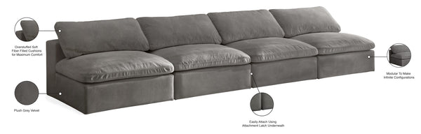 Cozy Velvet / Fiber / Engineered Wood Contemporary Grey Velvet Cloud-Like Comfort Modular Armless Sofa - 156" W x 40" D x 32" H