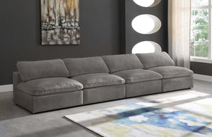 Cozy Velvet / Fiber / Engineered Wood Contemporary Grey Velvet Cloud-Like Comfort Modular Armless Sofa - 156" W x 40" D x 32" H