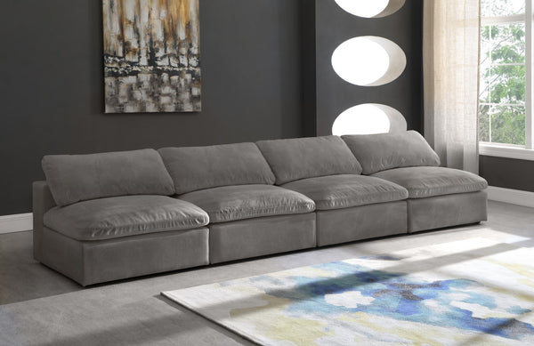 Cozy Velvet / Fiber / Engineered Wood Contemporary Grey Velvet Cloud-Like Comfort Modular Armless Sofa - 156" W x 40" D x 32" H